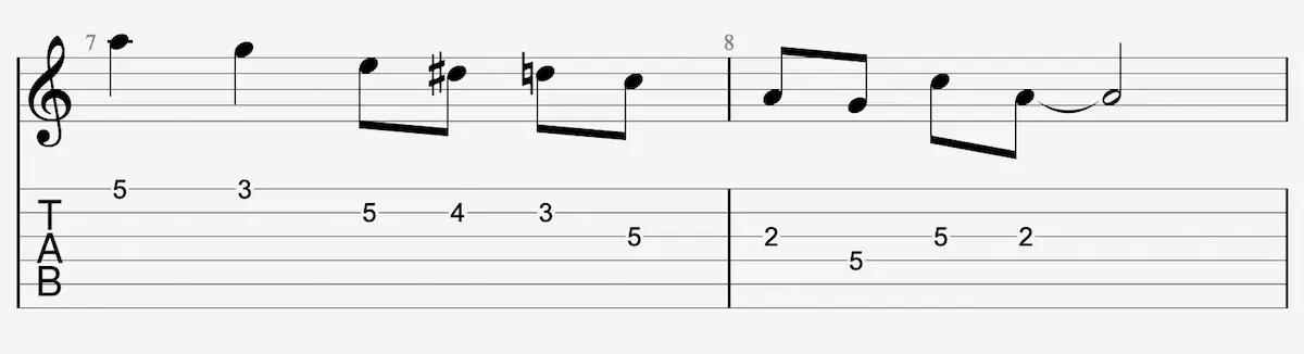 Lick n.2 con blue note - El lick contiene la escala blues de La