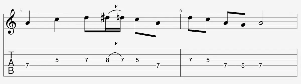 Lick n.1 con blue note - El lick contiene la escala blues de La